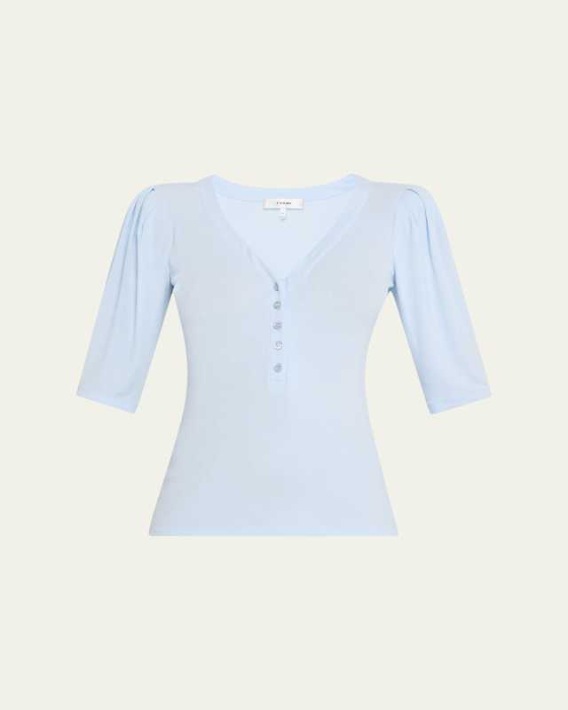 Rib Ruched Short-Sleeve Henley Top
